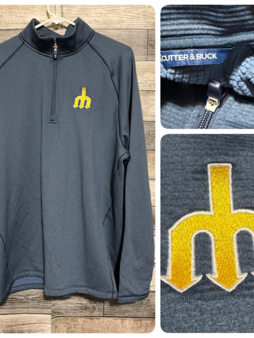 Cutter & Buck Seattle Mariners MLB 1/4 Zip Pullover Fleece XL Blue Retro Logo